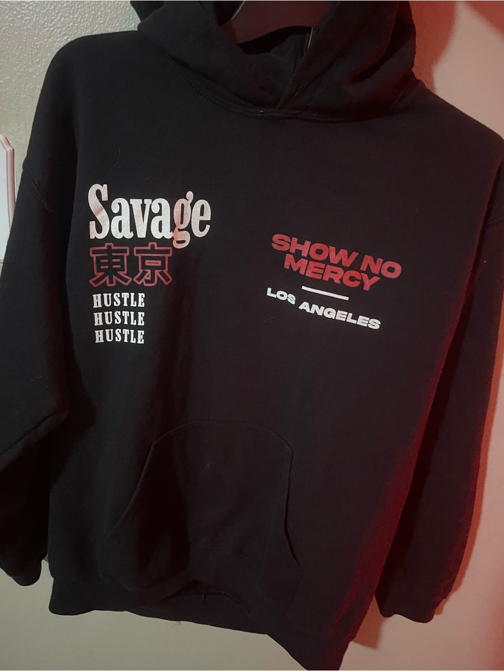 Salvage Black Hoodie with Red & White Graphics